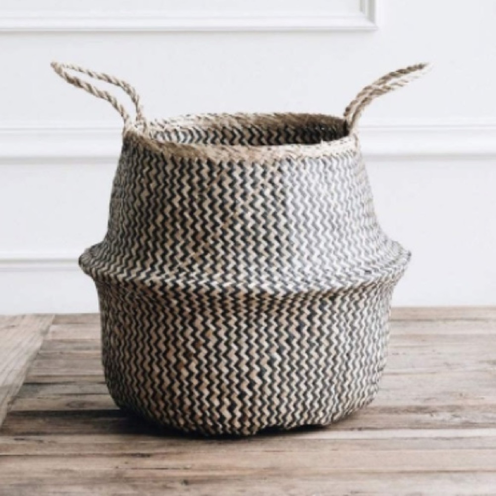 Luxury Home | Boho Chic Black & Natural Beige Woven Seagrass Storage Basket